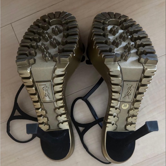 Yves Saint Laurent Strappy Black and Gold Heels - Picture 3 of 3